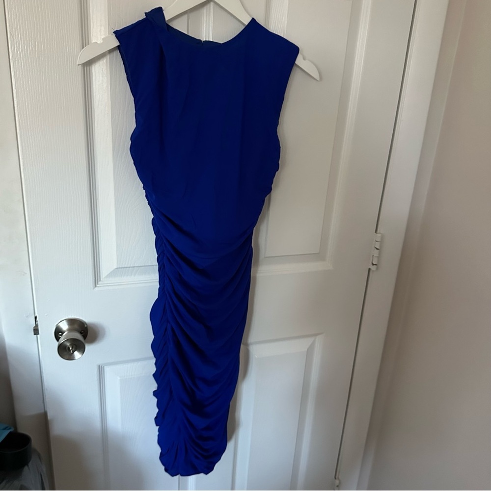 Blue Scrunched Midi Dress